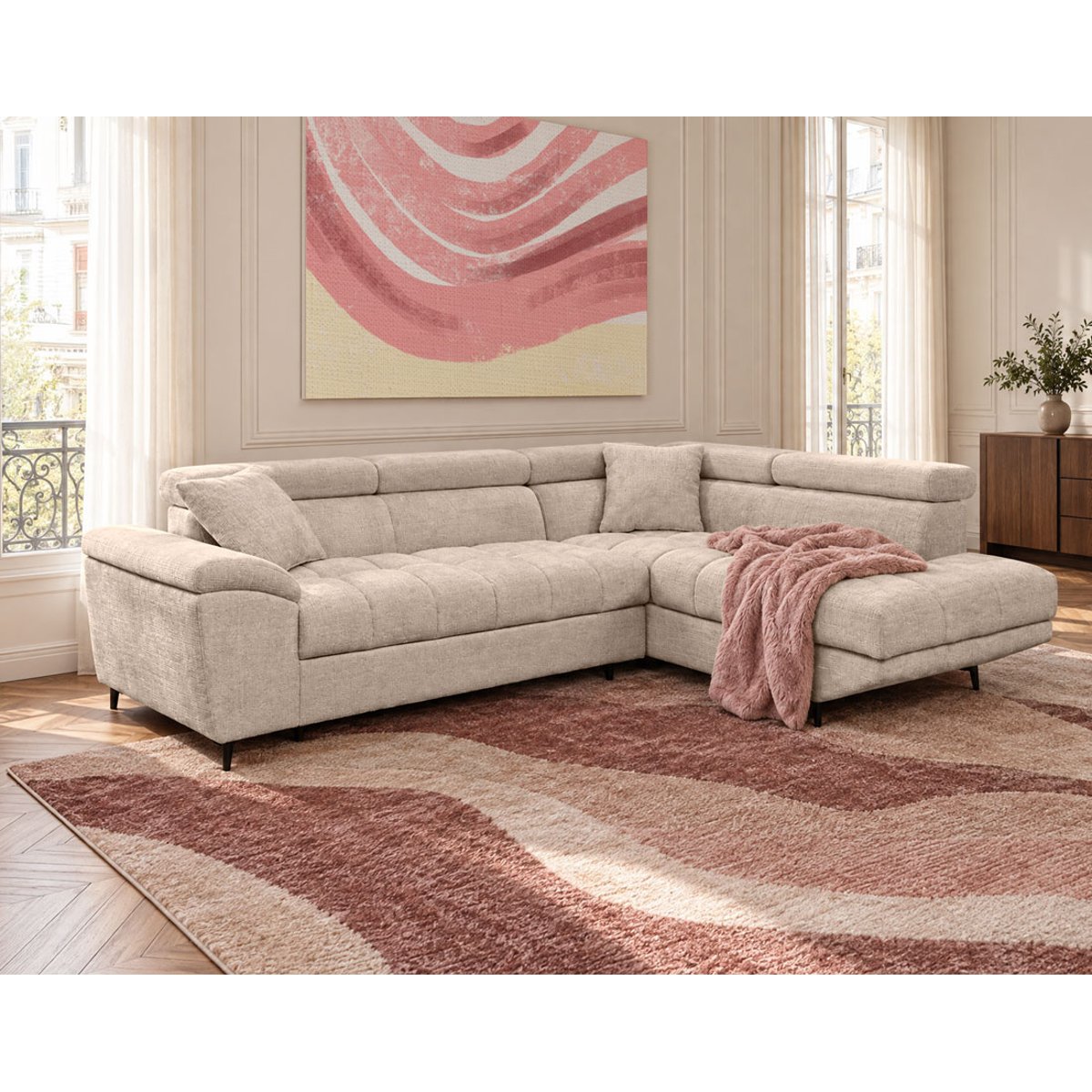 Canapé d'Angle Convertible 5 places - CAMILLE beige, BEST MOBILIER