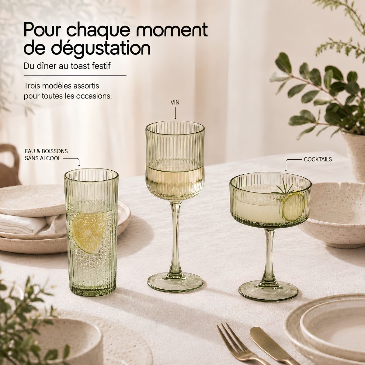 Verre à vin GRIGIO vert, MICA DECORATIONS