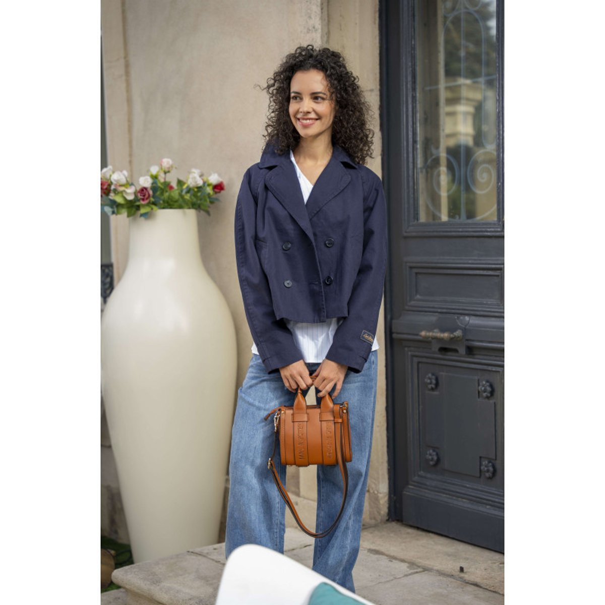 Manteau trench en coton marine uni avec une coupe droite et un col à revers bleu foncé, LEVI'S