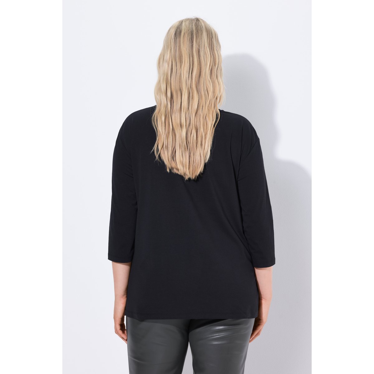 T-shirt oversize à col rond et manches 3/4 noir, ULLA POPKEN