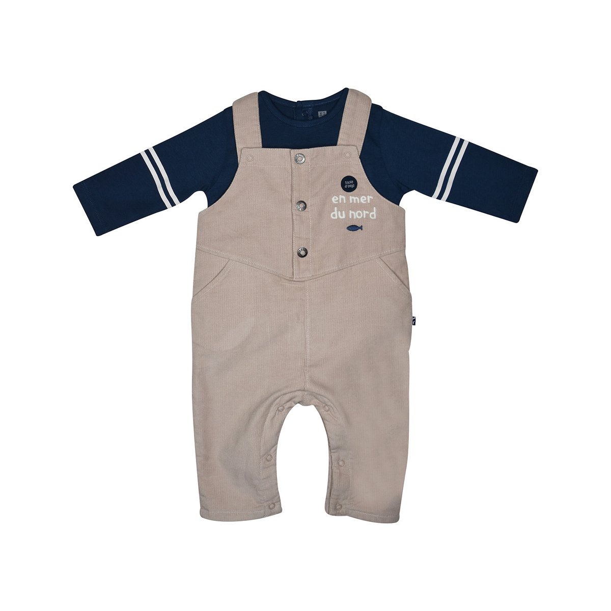 Tshirt salopette paolino velours cotele long beige, SUCRE D'ORGE