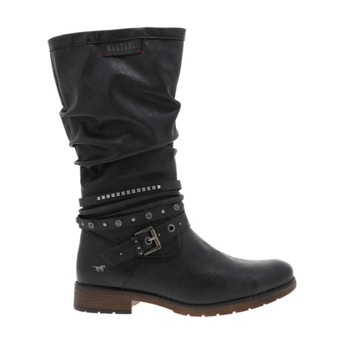 Bottes bleu marine à talon décroché bas avec un zip et une boucle décorative bleu marine, MUSTANG