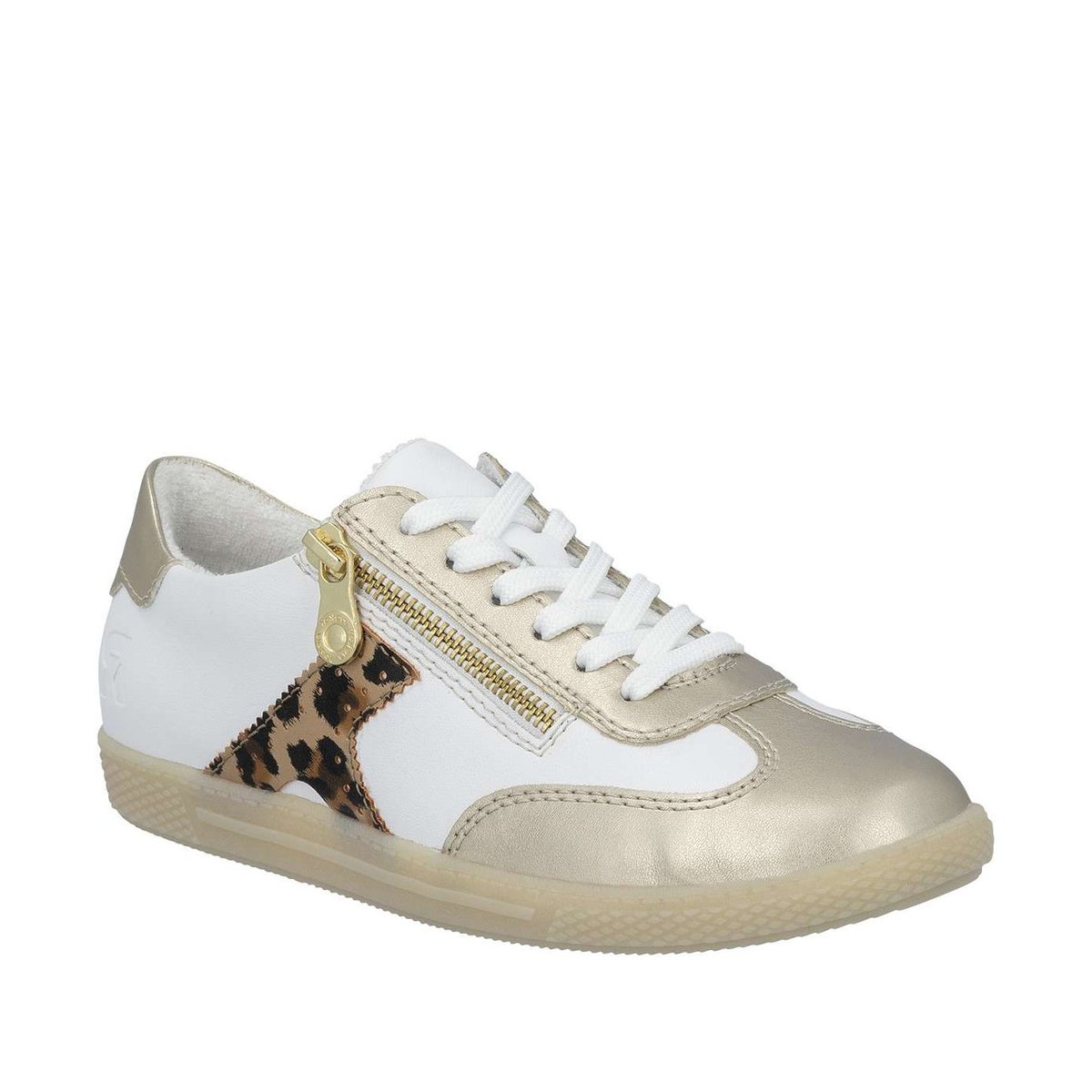 Tennis jaune à semelle à talon plat avec des lacets plats et un zip blanc, RIEKER