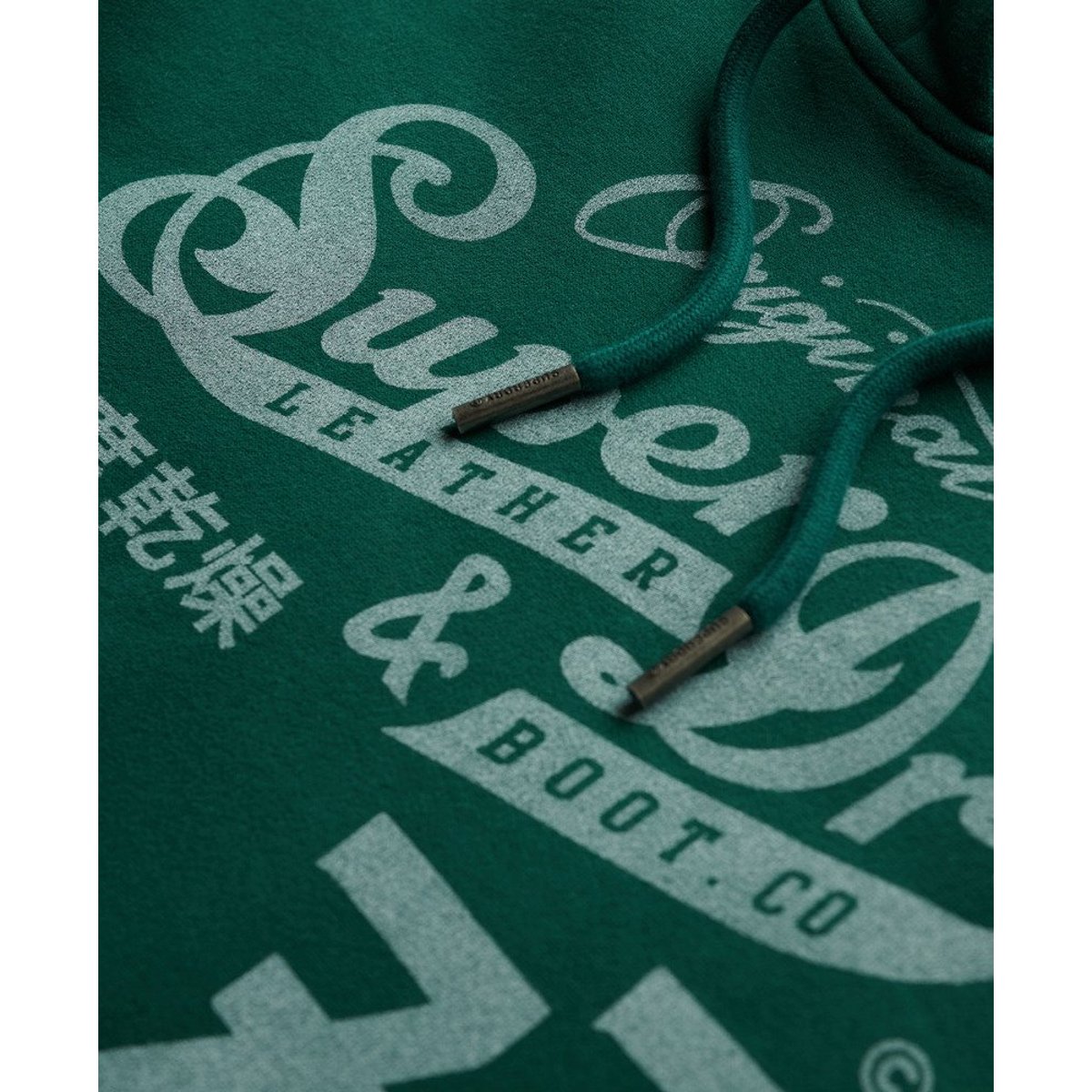 Sweat à capuche Leather & Boot Co Script vert émail, SUPERDRY