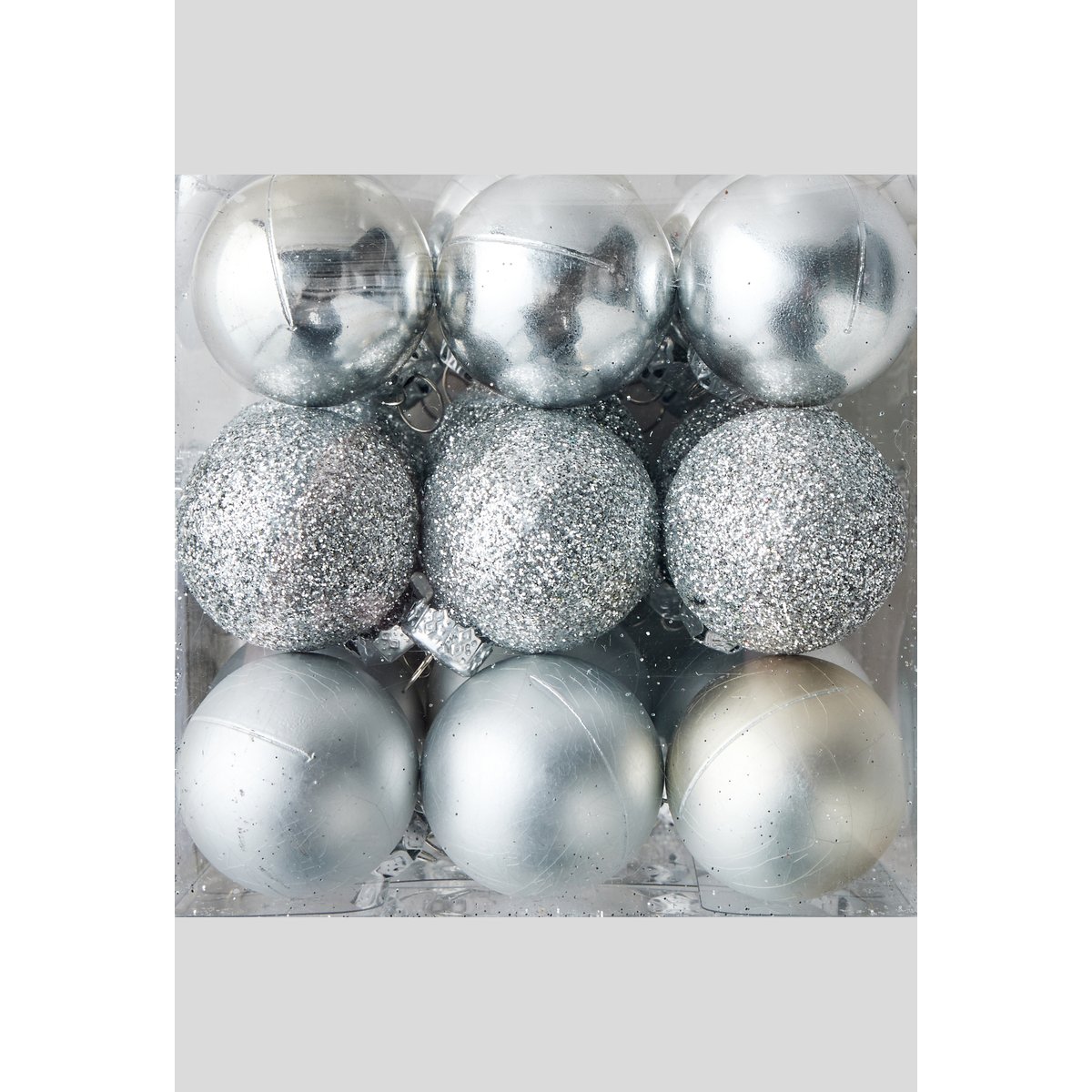 Boite de 27 boules en plastique argent, MONOPRIX