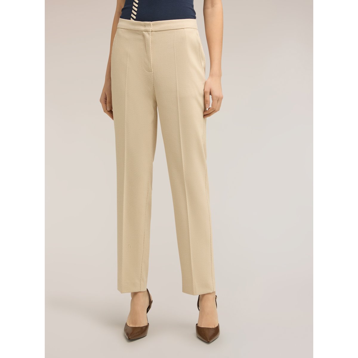 Pantalon regular à rayures beige, MOTIVI