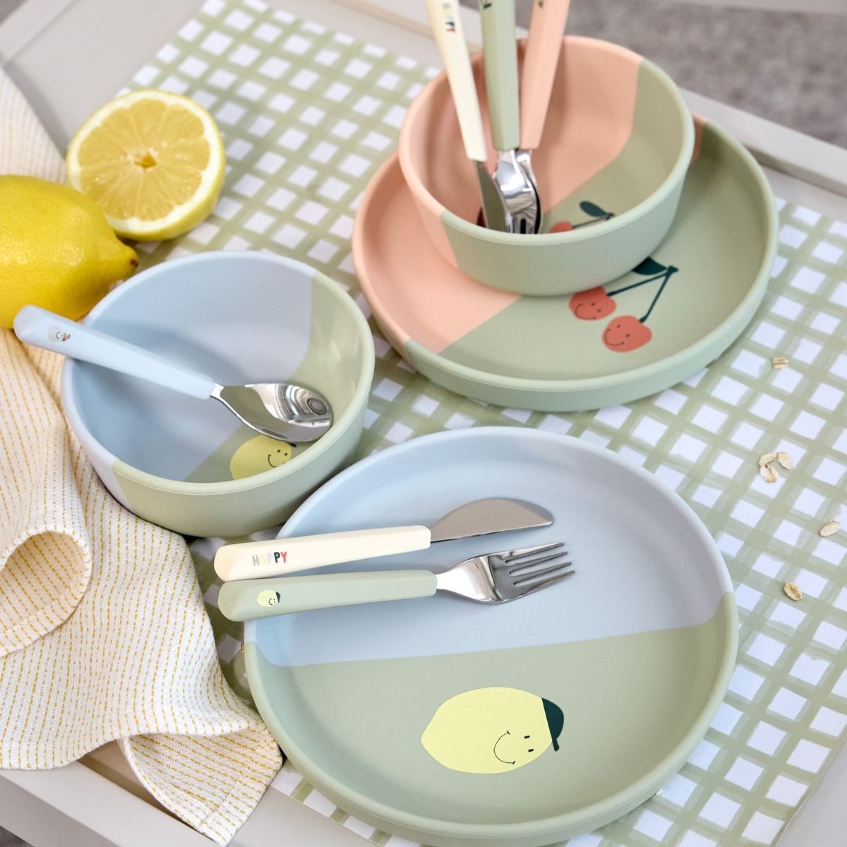 Couverts vert, rose, beige, LASSIG