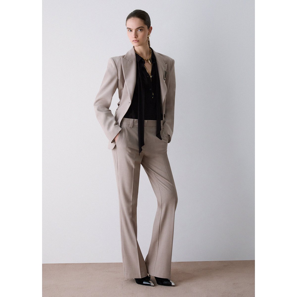 Pantalon fit & flare en toile mélange beige, LIU JO