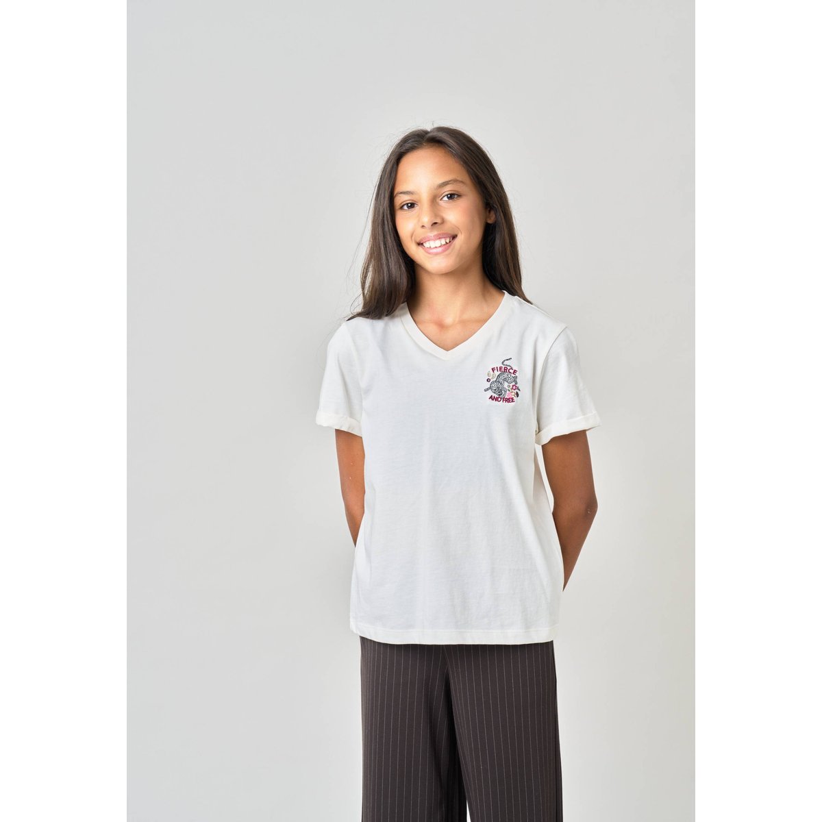 T-shirt regular fille en 100% coton imprimé graphique "fierce and free" ARMELA off white, DEELUXE
