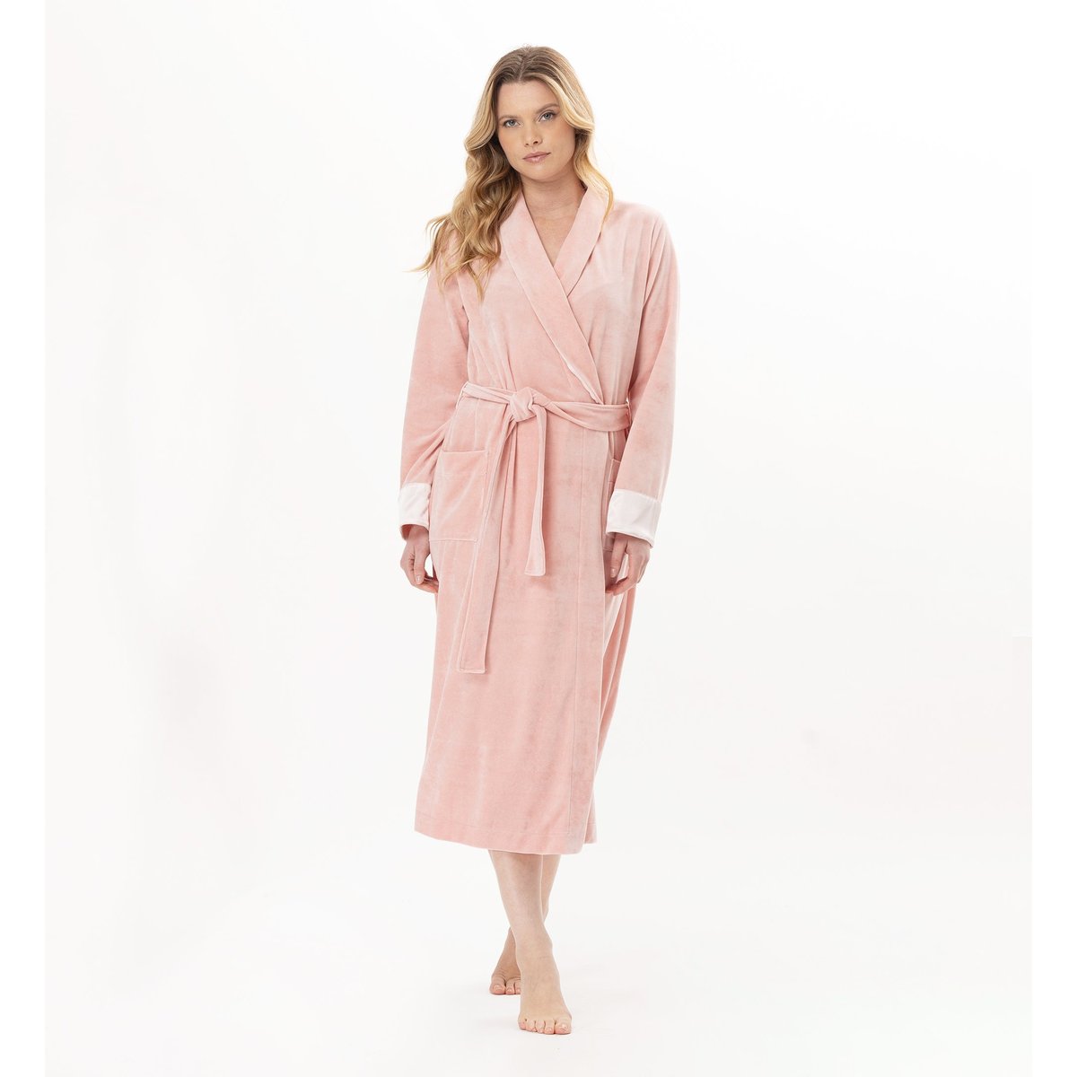 Peignoir croisé en velours ESSENTIEL H67A rose, LE CHAT
