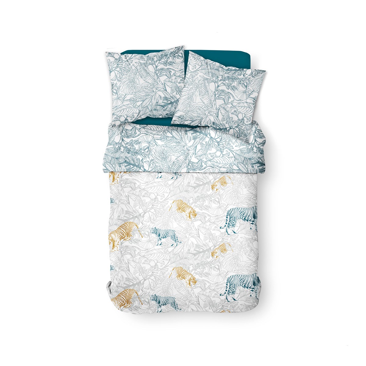 Parure de lit 2 personnes imprimé coton SUNSHINE SAM blanc, TODAY