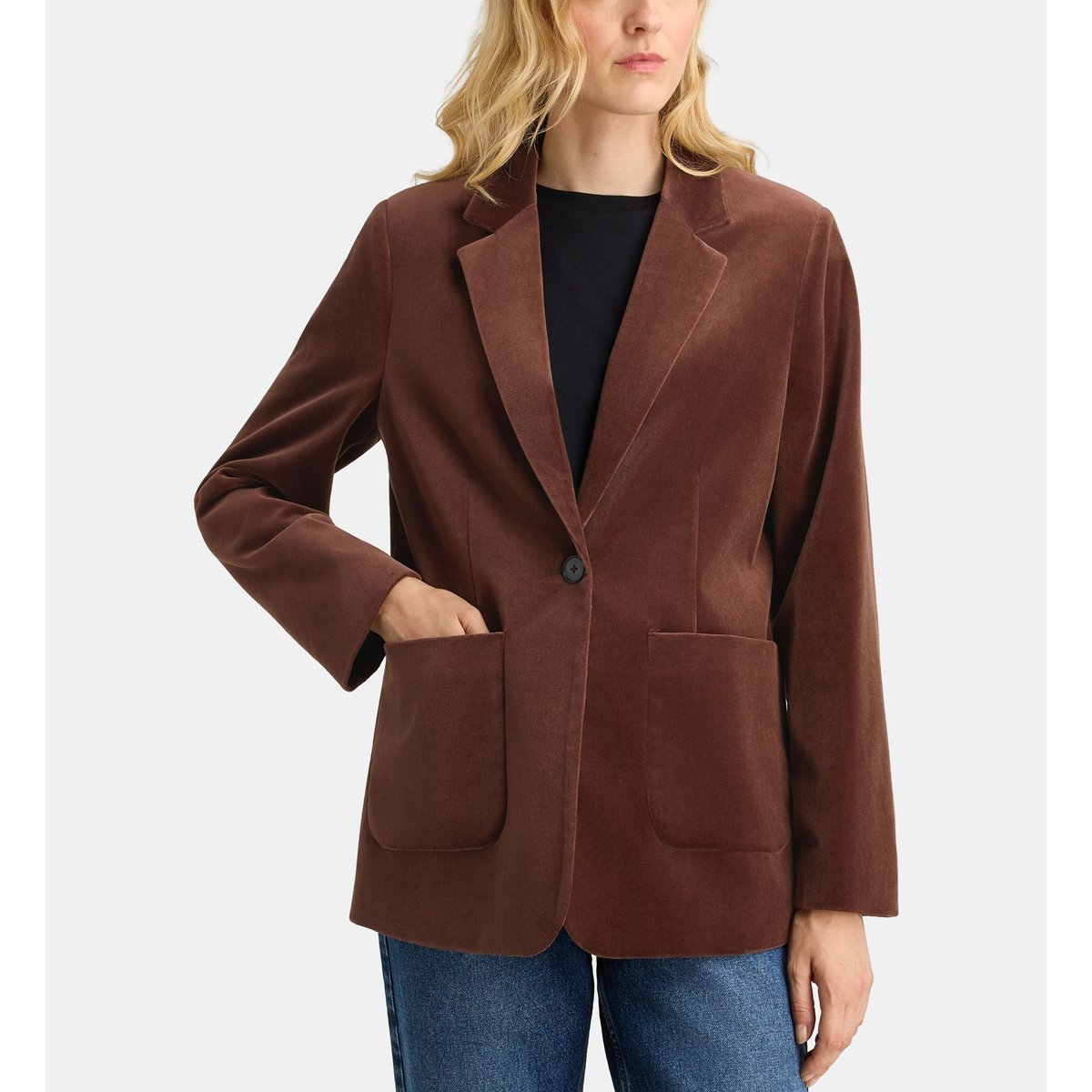 Veste droite fresk msk velours ras marron café, GALERIES LAFAYETTE