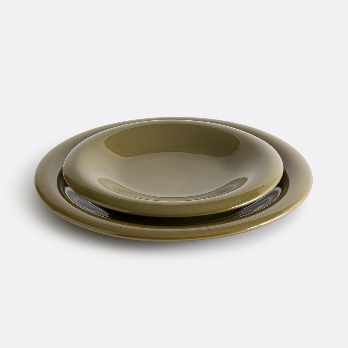 Set of 4 Toria Plates in Glazed Stoneware khaki, LA REDOUTE INTERIEURS