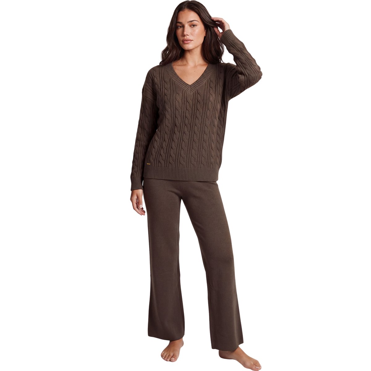 Pyjama pantalon évasé top manches longues Twist And Urban marron, SELMARK