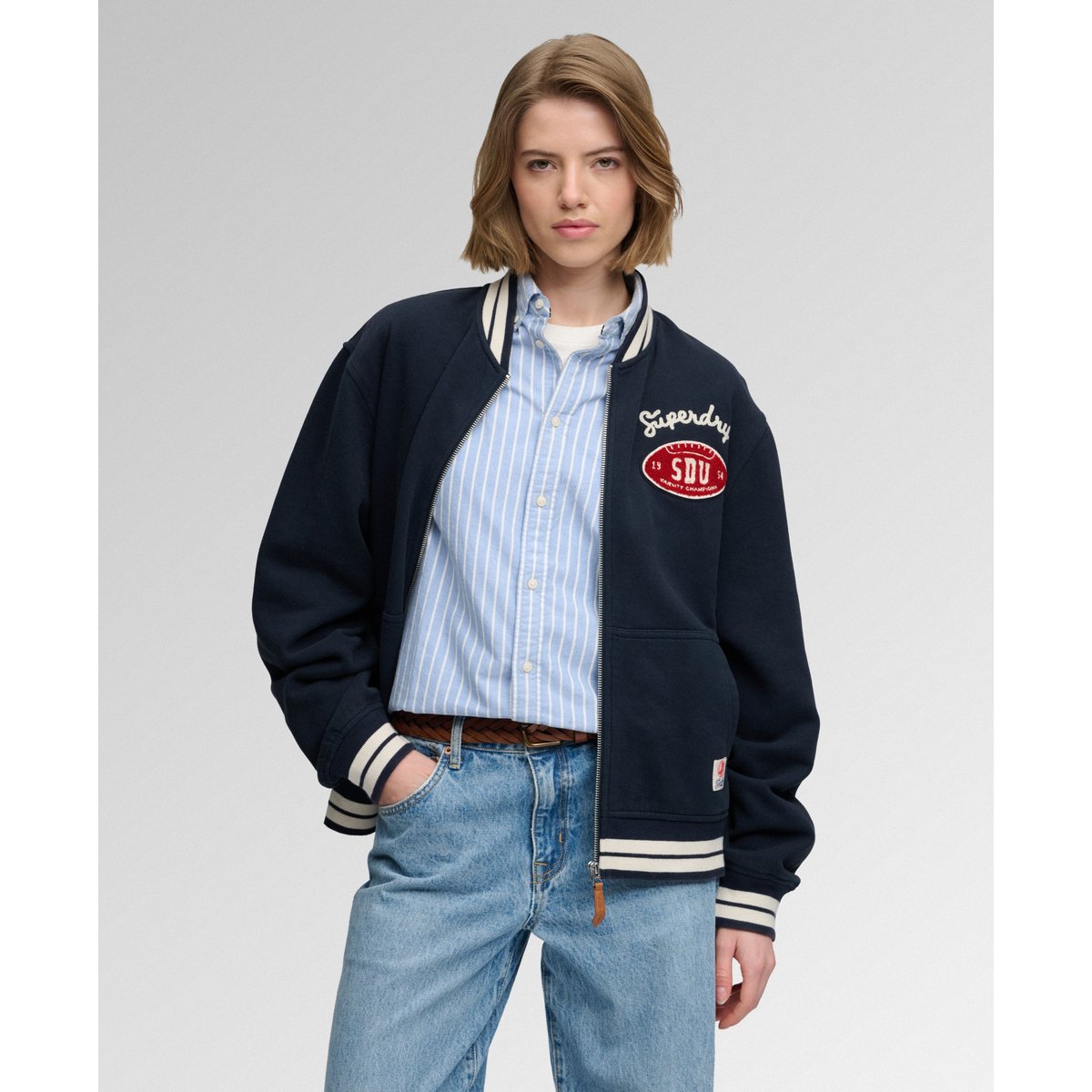 Veste Bomber Jersey Country Club bleu marine éclipse, SUPERDRY