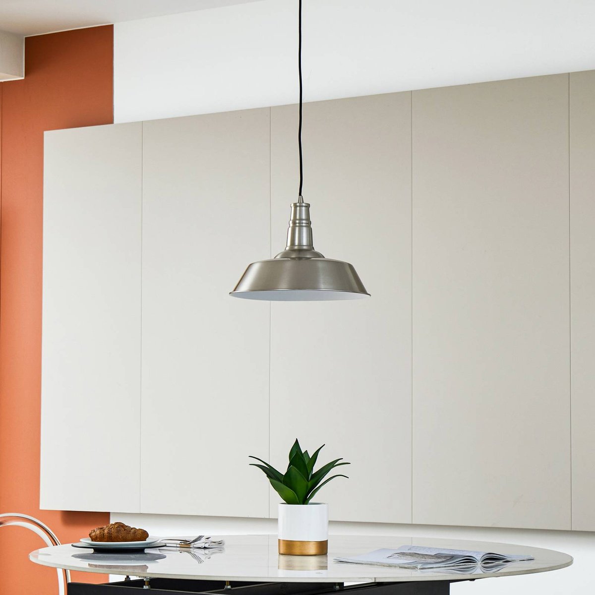 Suspension en métal moderne, Laylan nickel, blanc, LINDBY