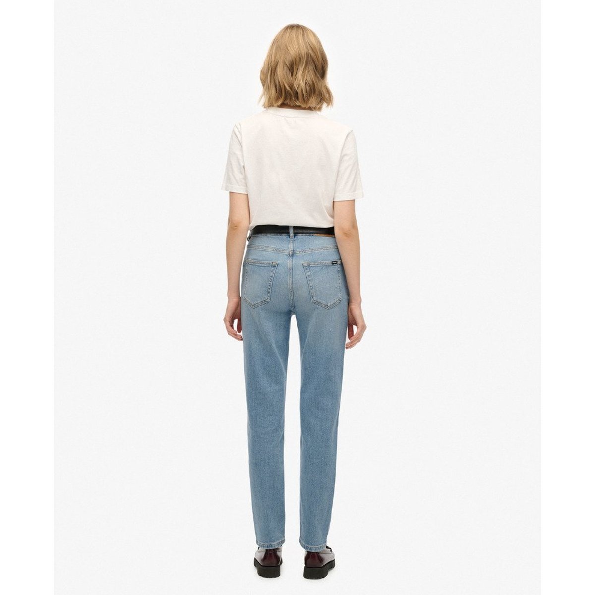 Jean mom taille haute en coton biologique denim bleu moyen, SUPERDRY