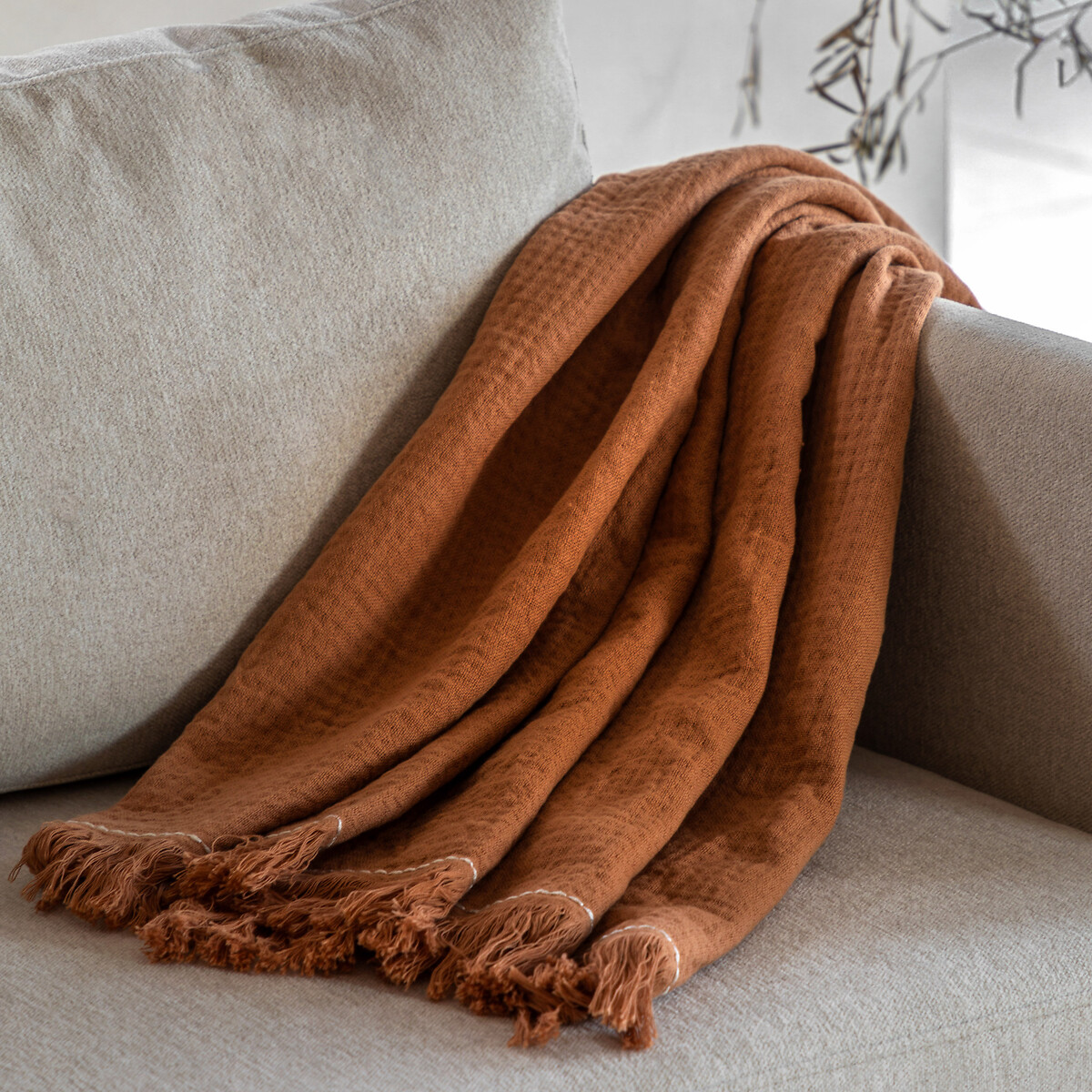 Sylvie Stitched Border Waffle Throw apricot, SO'HOME