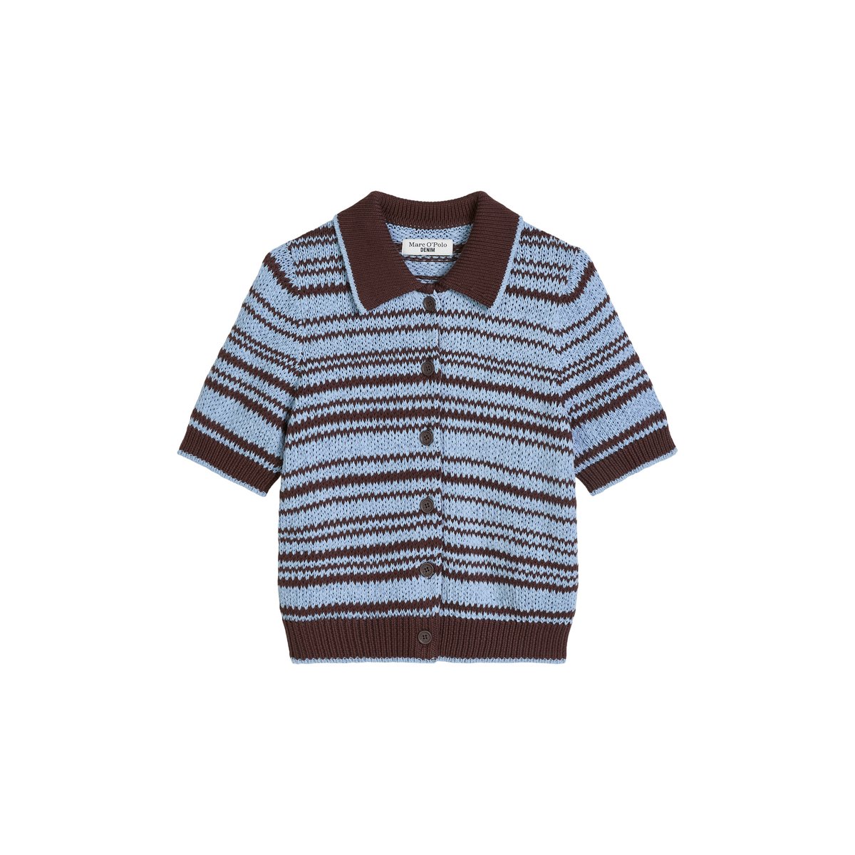 Polo cardigan regular en fil à bandelettes teinté dans la masse marron fonce, MARC O’POLO DENIM