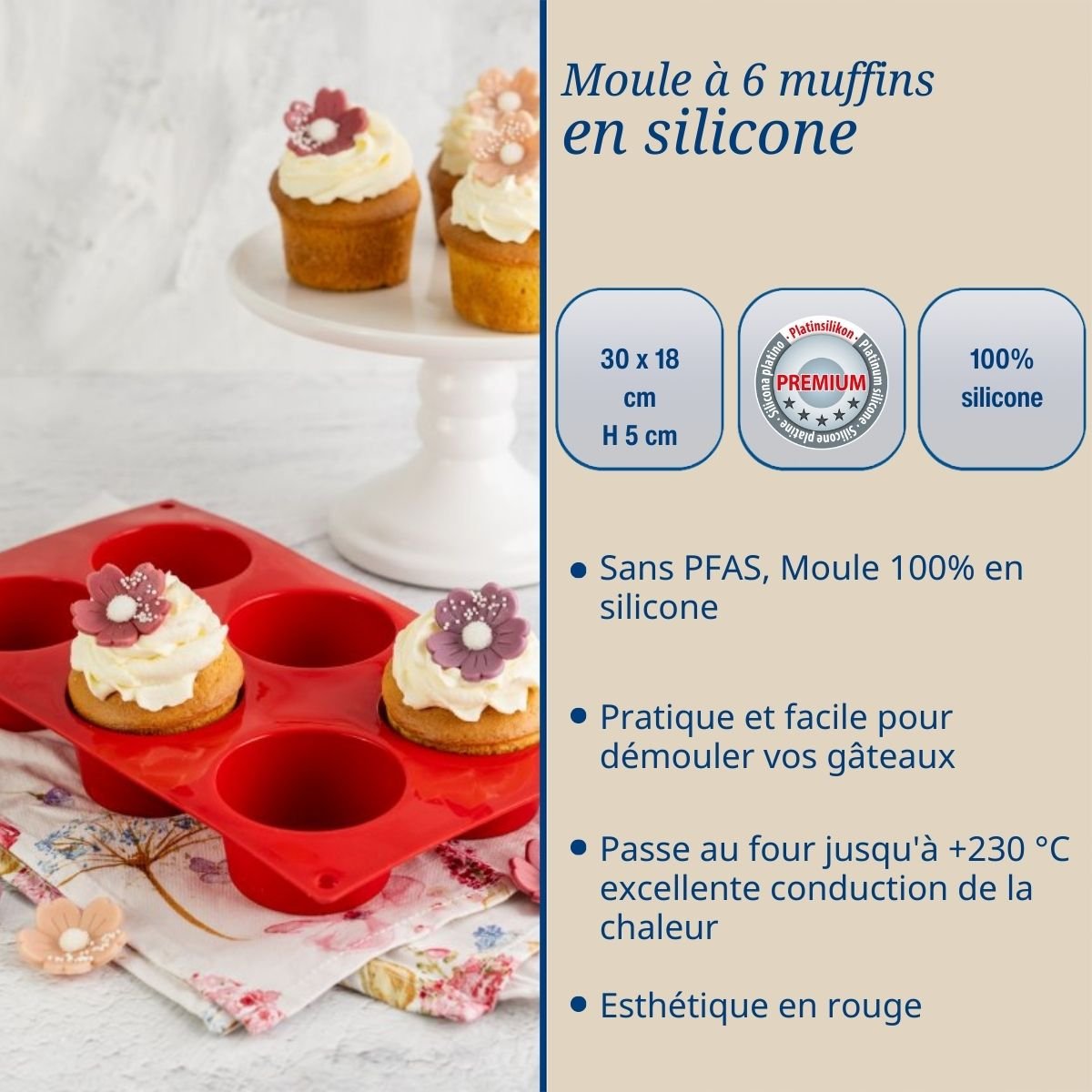 Lot de 2 moules à gâteaux 30/30 cm en silicone FLEXXIBEL LOVE rouge, DR OETKER