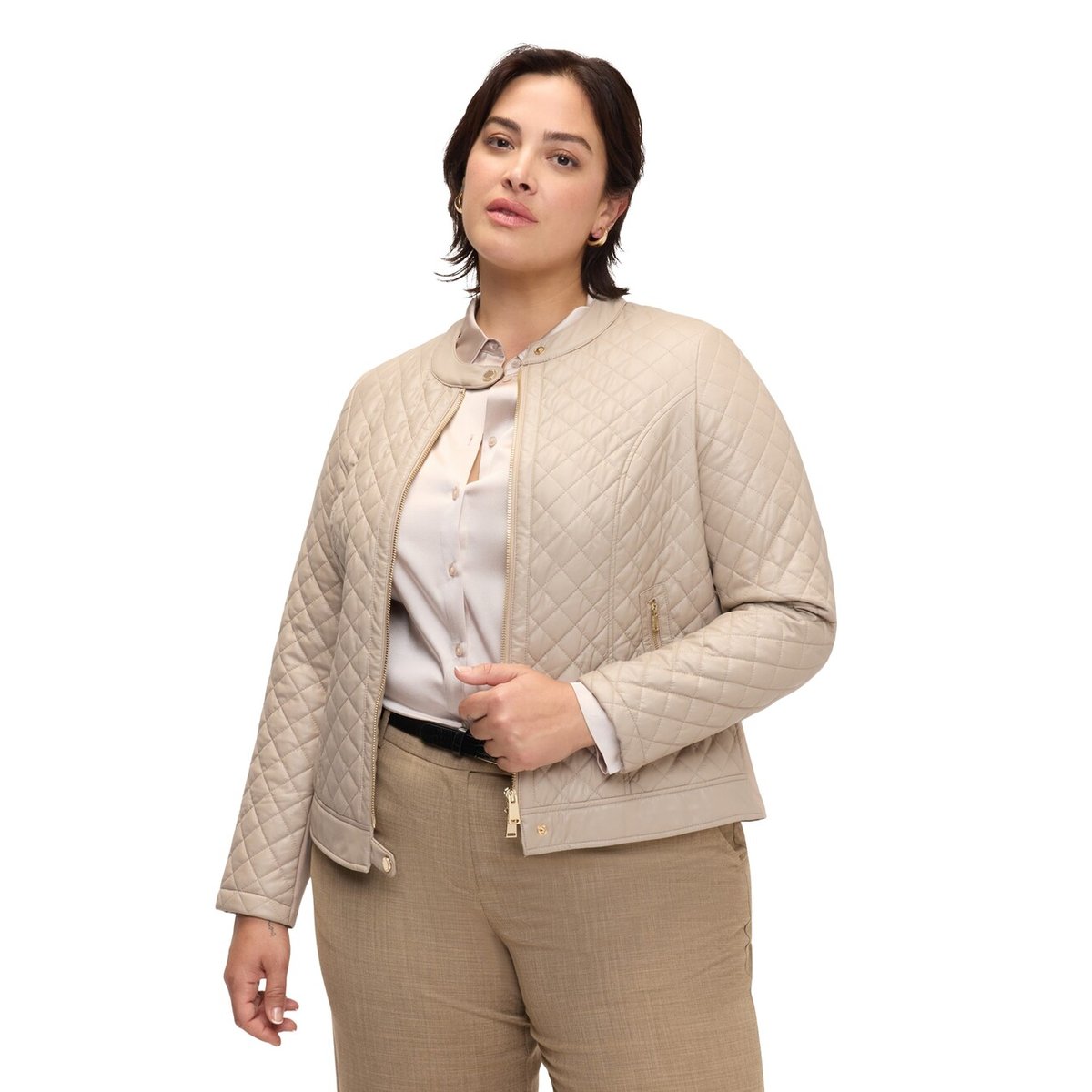 Veste biker matelassée à losanges beige, FIORELLA RUBINO