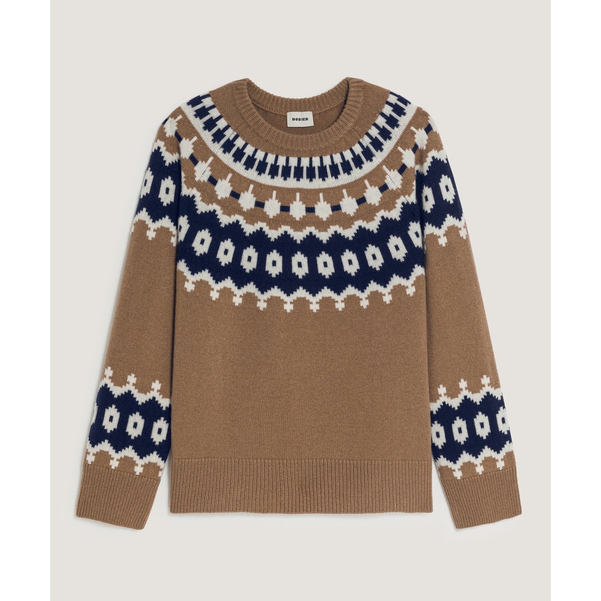 Pull jacquard en cachemire marron camel, RODIER
