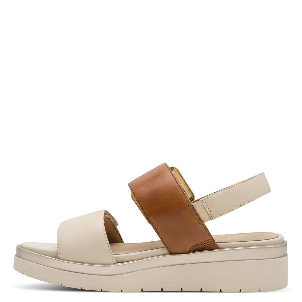 Sandale à talon en cuir beige, TAMARIS