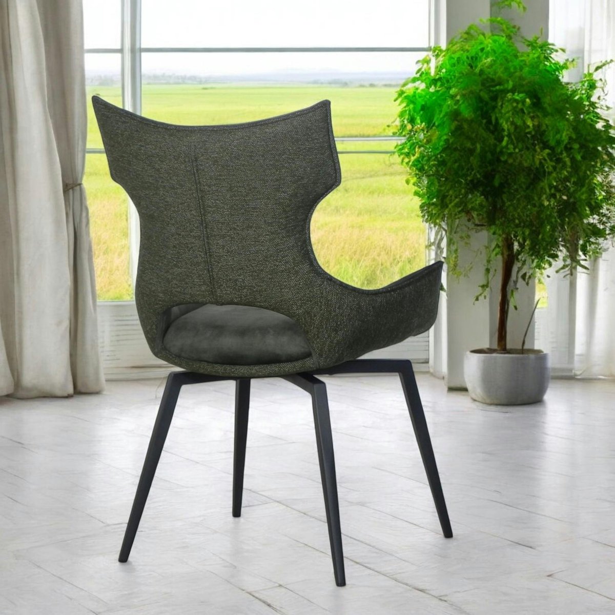 Chaise pivotante verte bi-matière, dossier en T (lot de 2) LOMBARDIE vert, PIER IMPORT