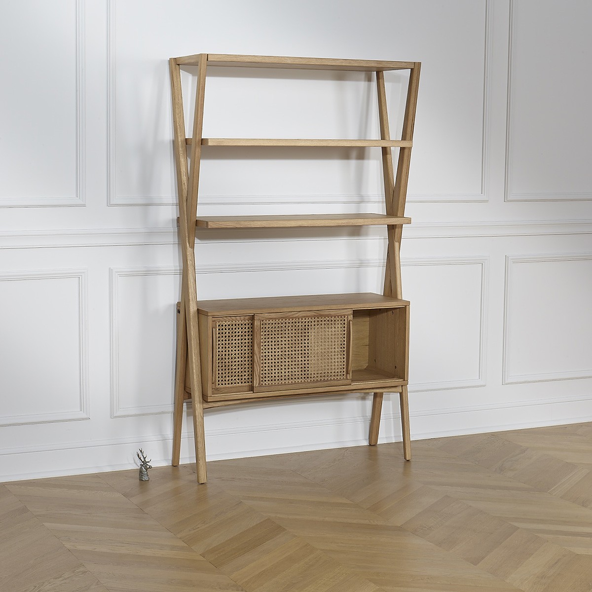 Etagère portes coulissantes style contemporain en chêne et cannage DOROTHY beige, ROBIN DES BOIS