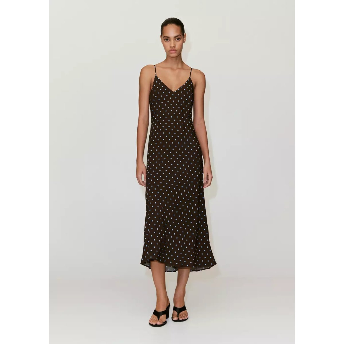 Robe imprimée à col en V chocolat, MANGO