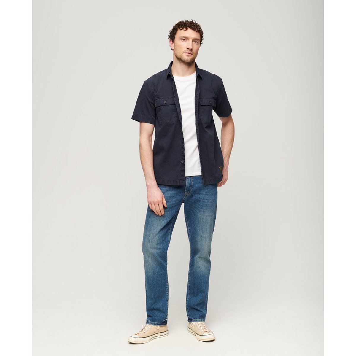 Jean Droit Slim Vintage en Coton Bio bleu moyen mercer, SUPERDRY