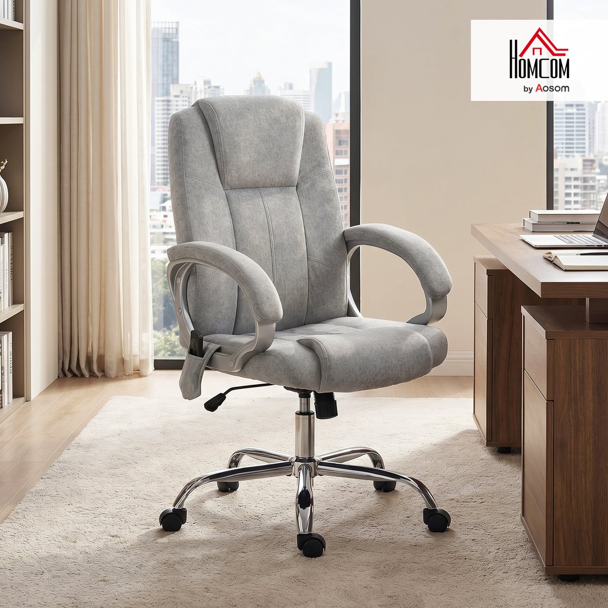 Fauteuil de bureau avec fonction massage gris, HOMCOM