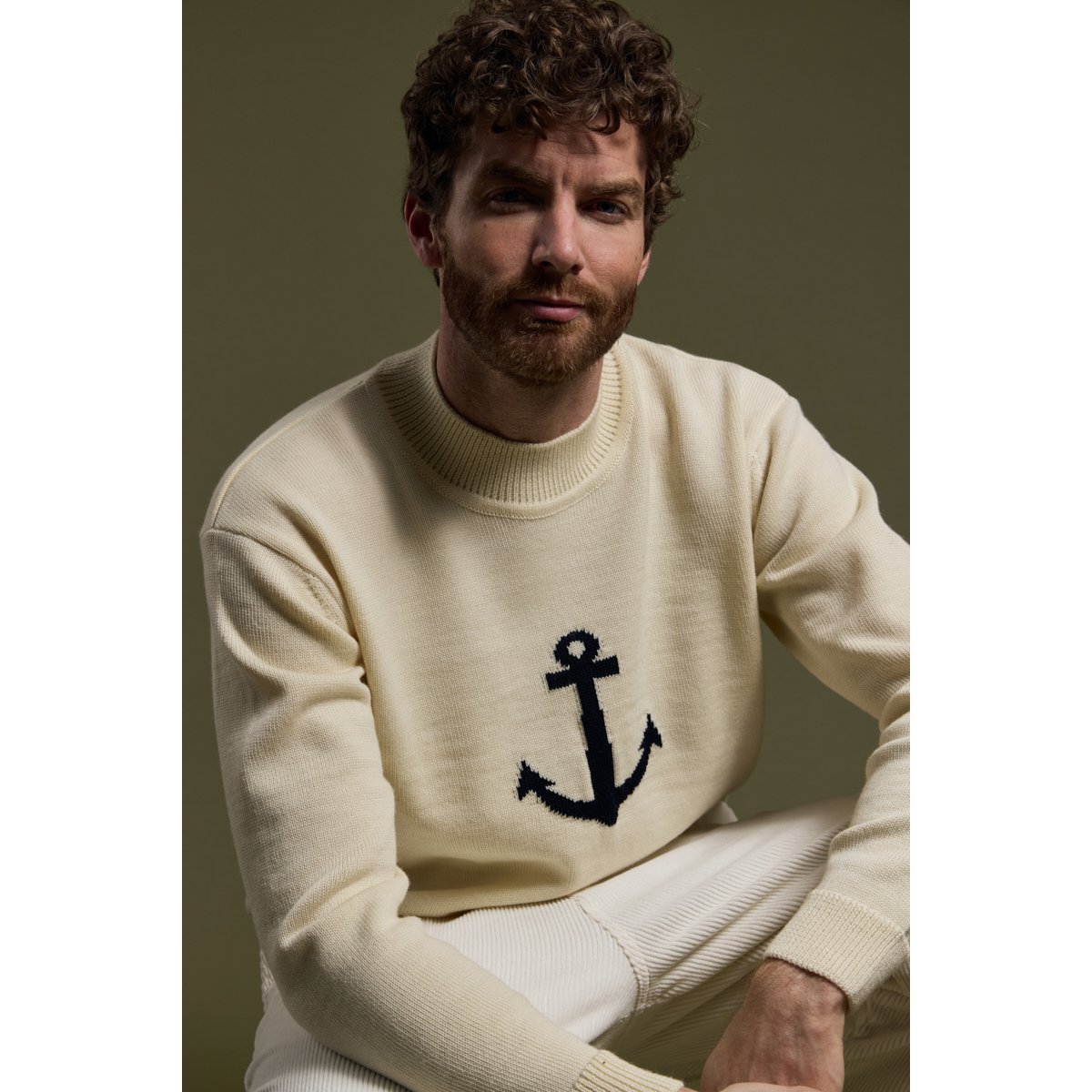 Pull col montant Héritage en laine HERITAGE nature/navire, ARMOR-LUX