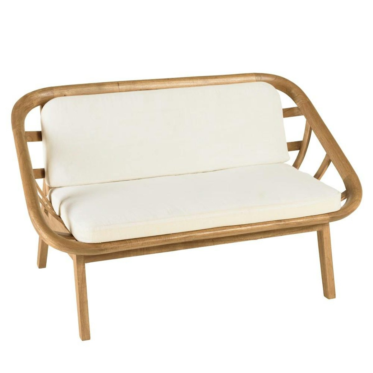 Canapé 2 places avec coussins blanc en mindi TIVARO bois naturel, PIER IMPORT