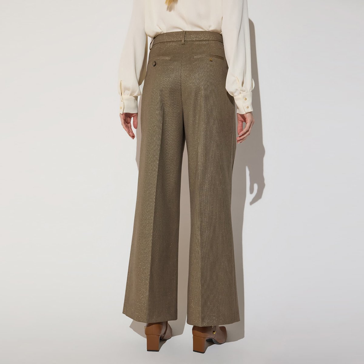 Pantalon palazzo à plis pied-de-poule métallisé carreaux, LOLA CASADEMUNT