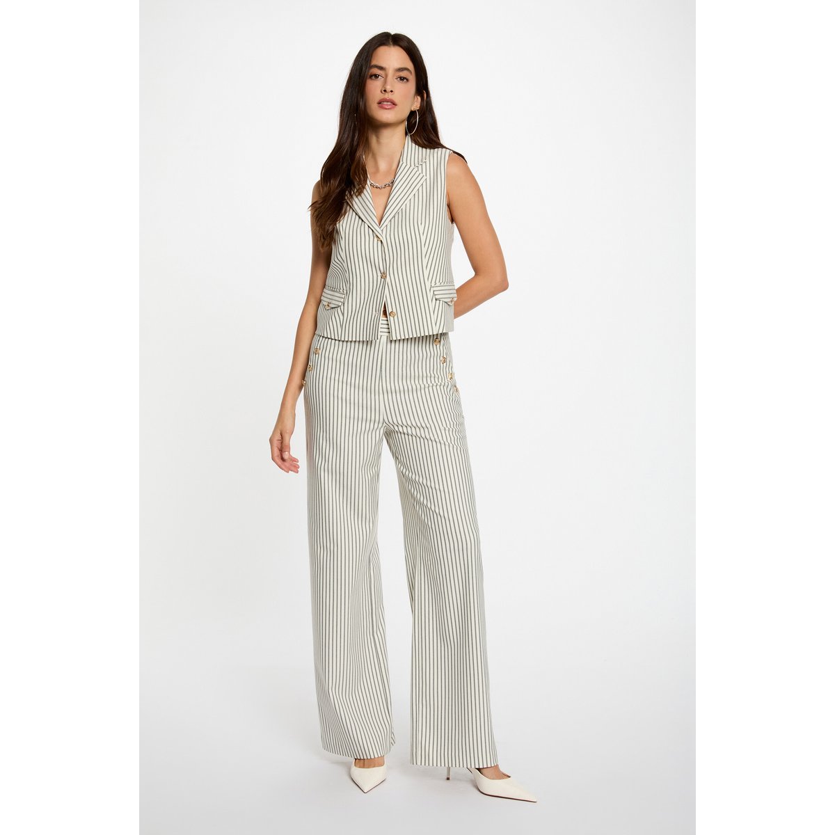 Pantalon large rayé multicolore, MORGAN