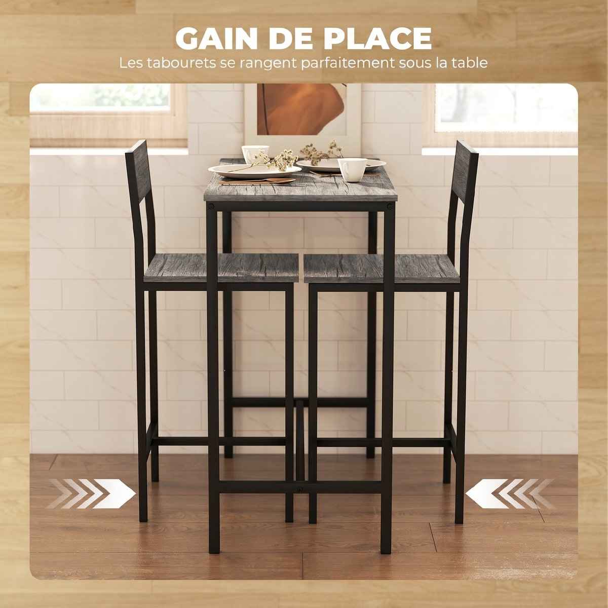 Ensemble de table de bar Métal Gris foncé gris foncé, noir, HOMCOM