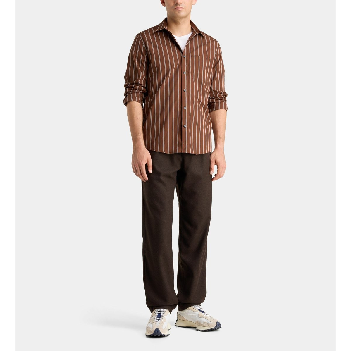 Chemise rishtri 6 rayée en coton marron chocolat, GALERIES LAFAYETTE