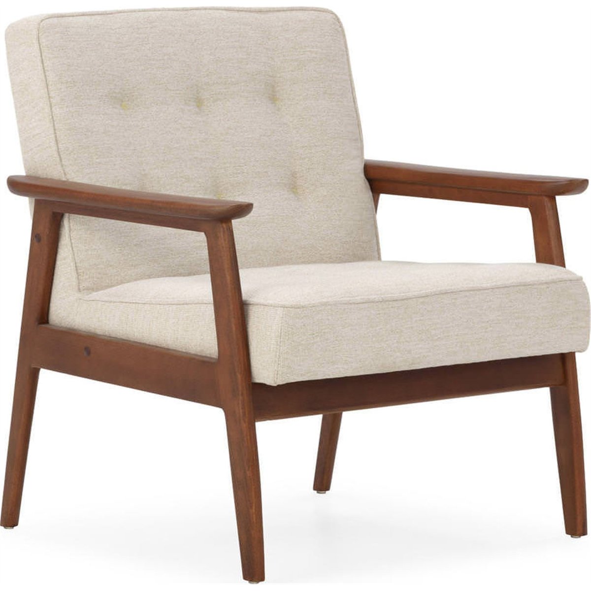 Fauteuil rétro en bois de hêtre et tissu noyer et beige, RECOLLECTION