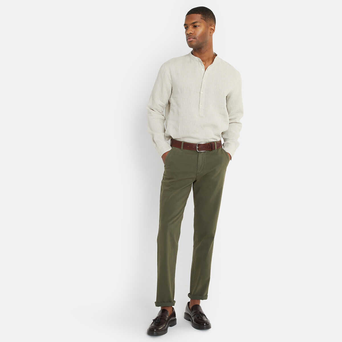 Chemise vareuse en lin beige naturel, LA REDOUTE COLLECTIONS