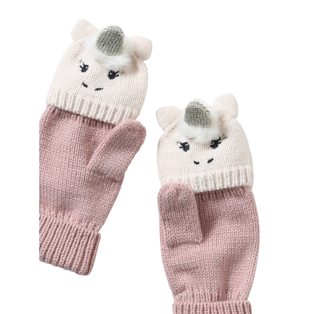 Moufles/mitaines en maille licorne rose, VERTBAUDET