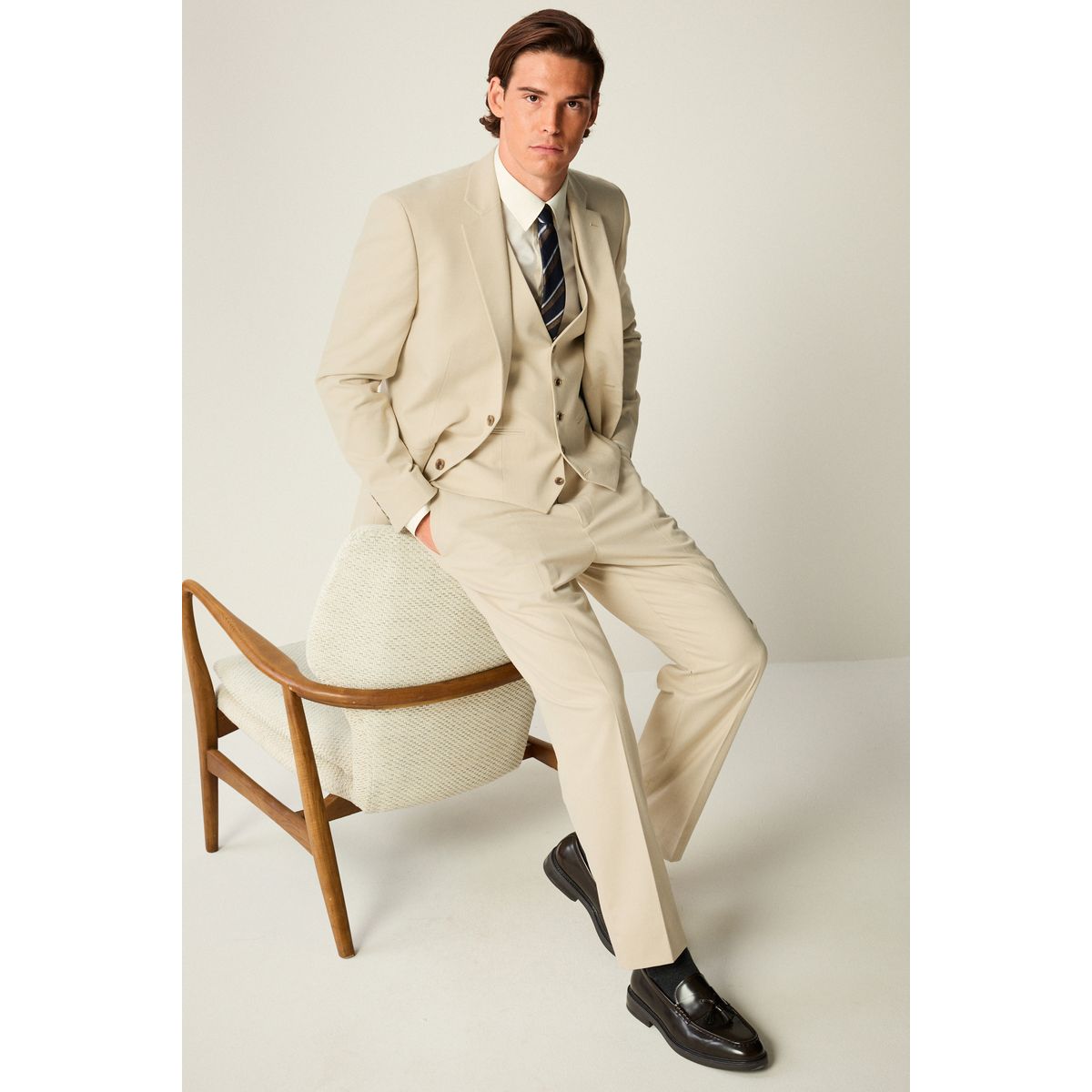 Gilet de costume en flanelle naturel, NEXT