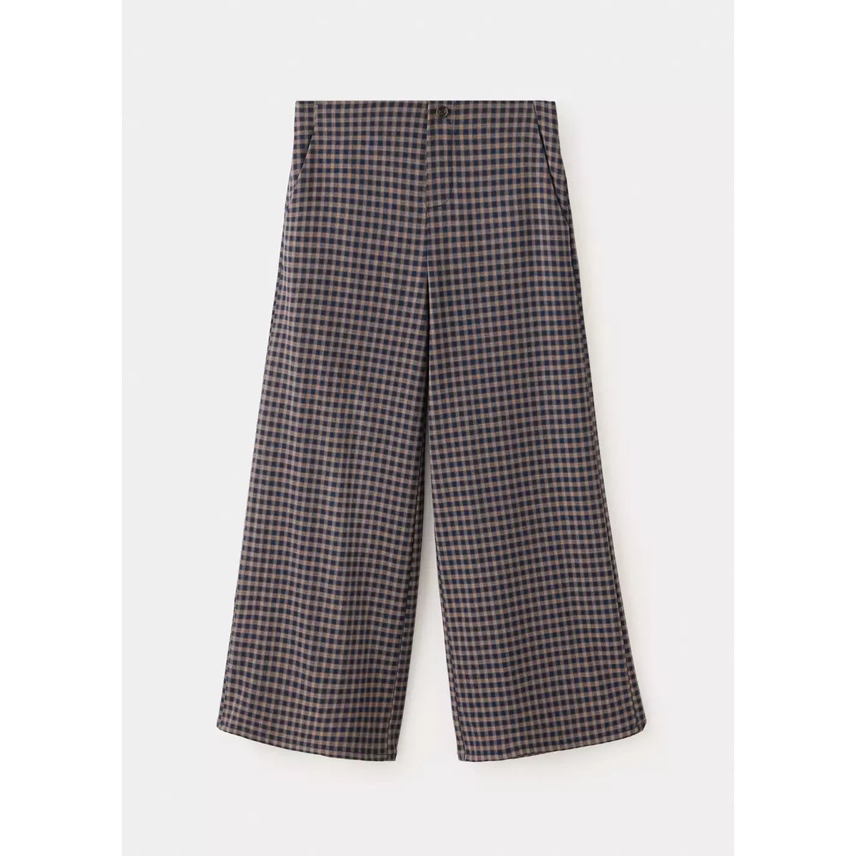 Pantalon wide leg à carreaux bleu marine, MANGO KIDS