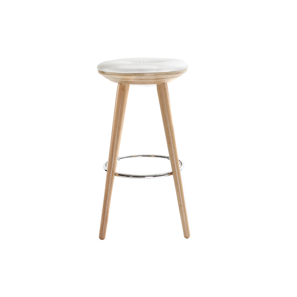 Tabouret de bar scandinave blanc et bois clair 66 cm NORDECO blanc, MILIBOO