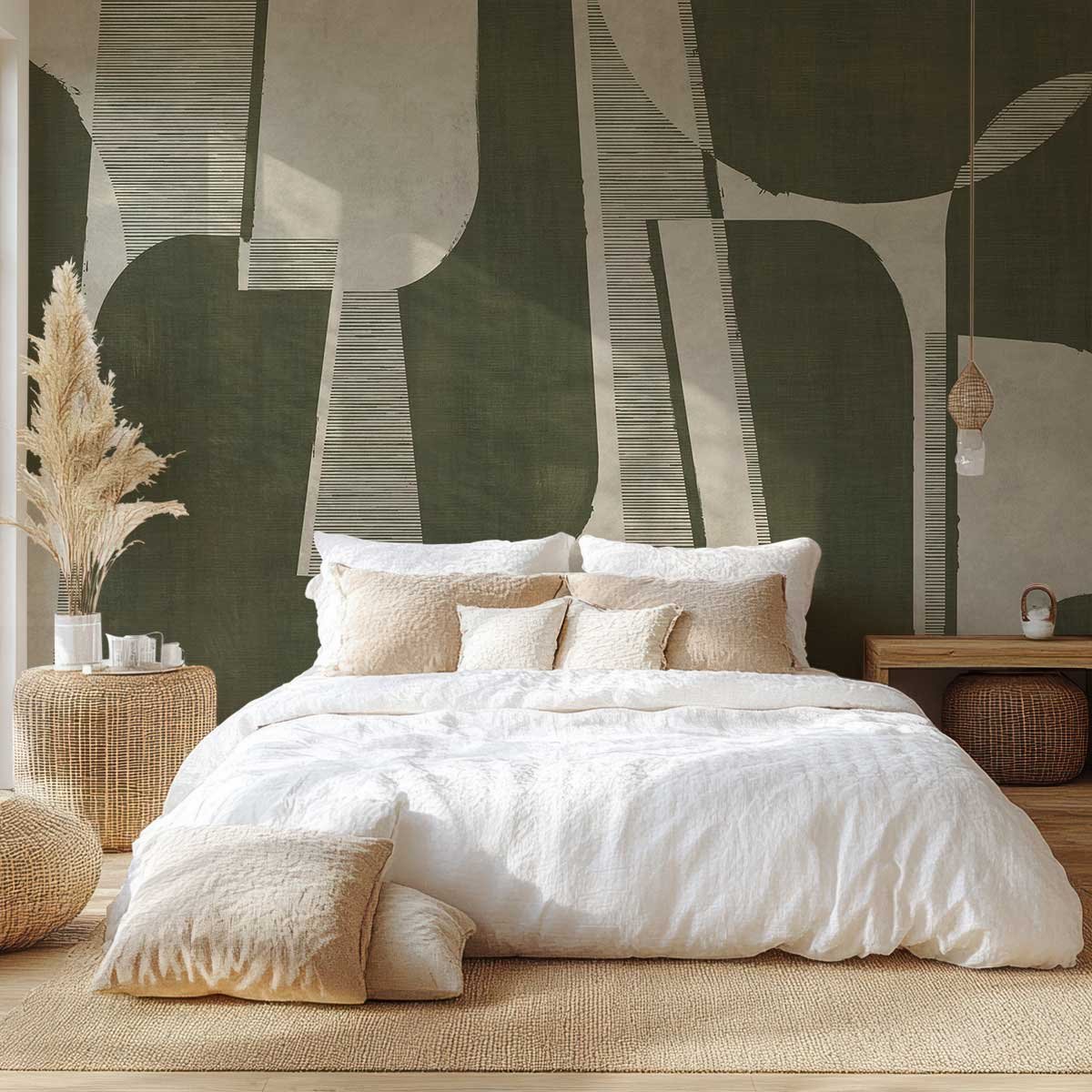 Papier peint panoramique Cadence olive intissé, HEXOA