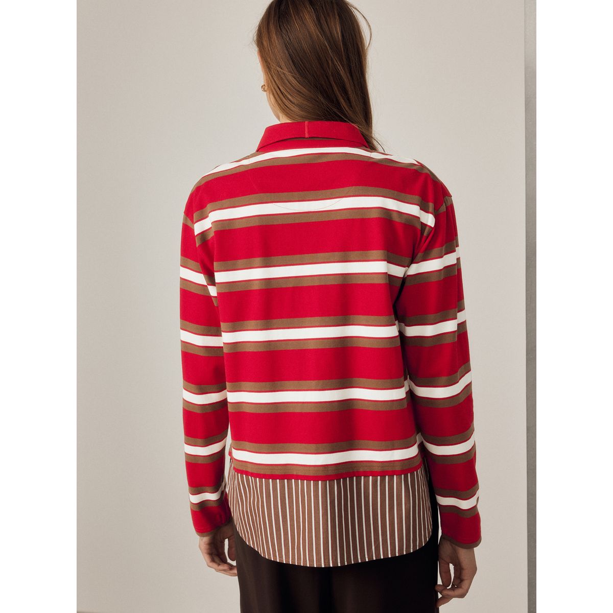 Polo effet superposé à rayures rouge/marron, NEXT