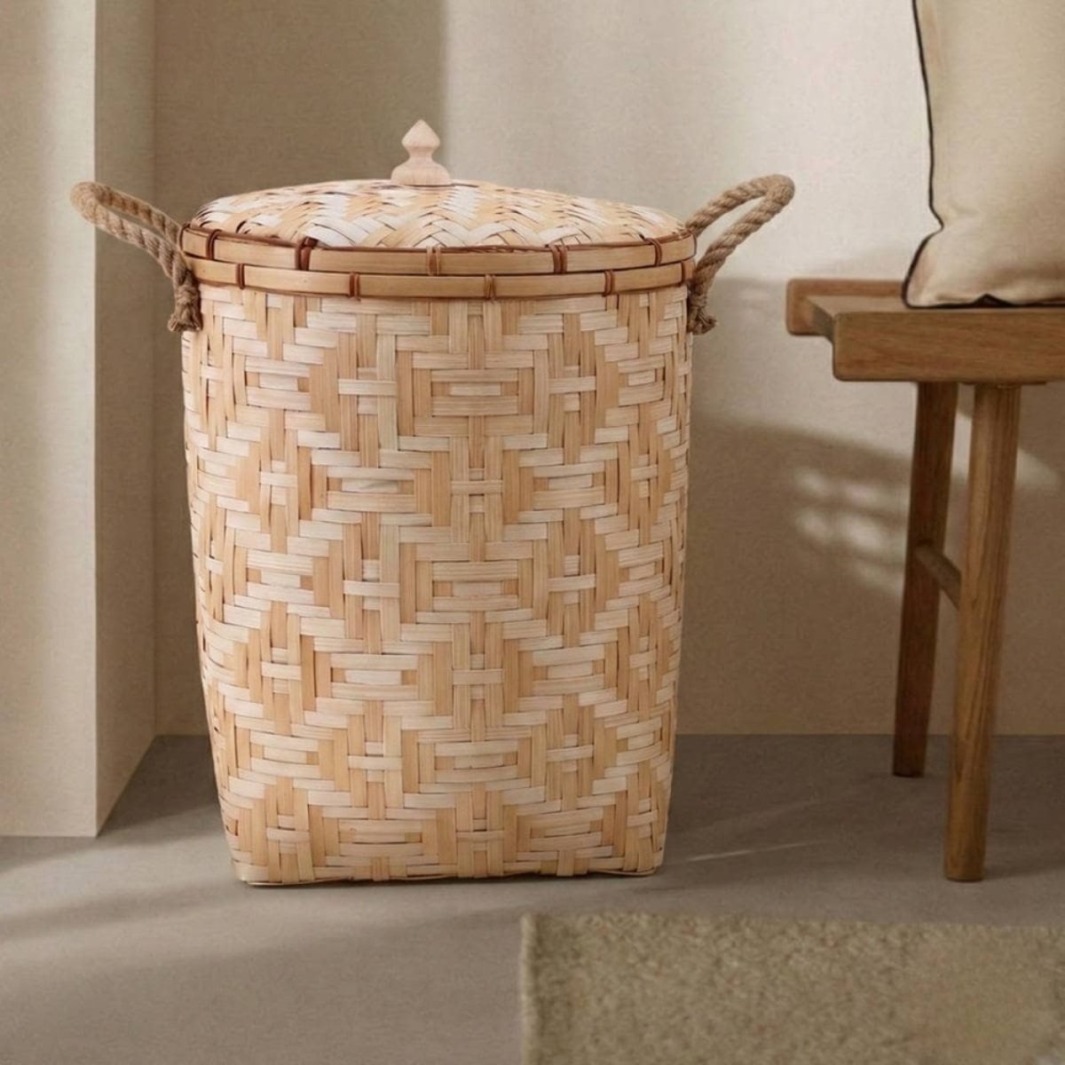 Set de 2 paniers à linge en bambou 48 et 51cm naturel, ORNAMI