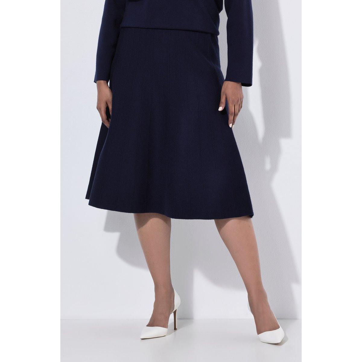 Jupe midi en maille Milano marine foncé, ULLA POPKEN