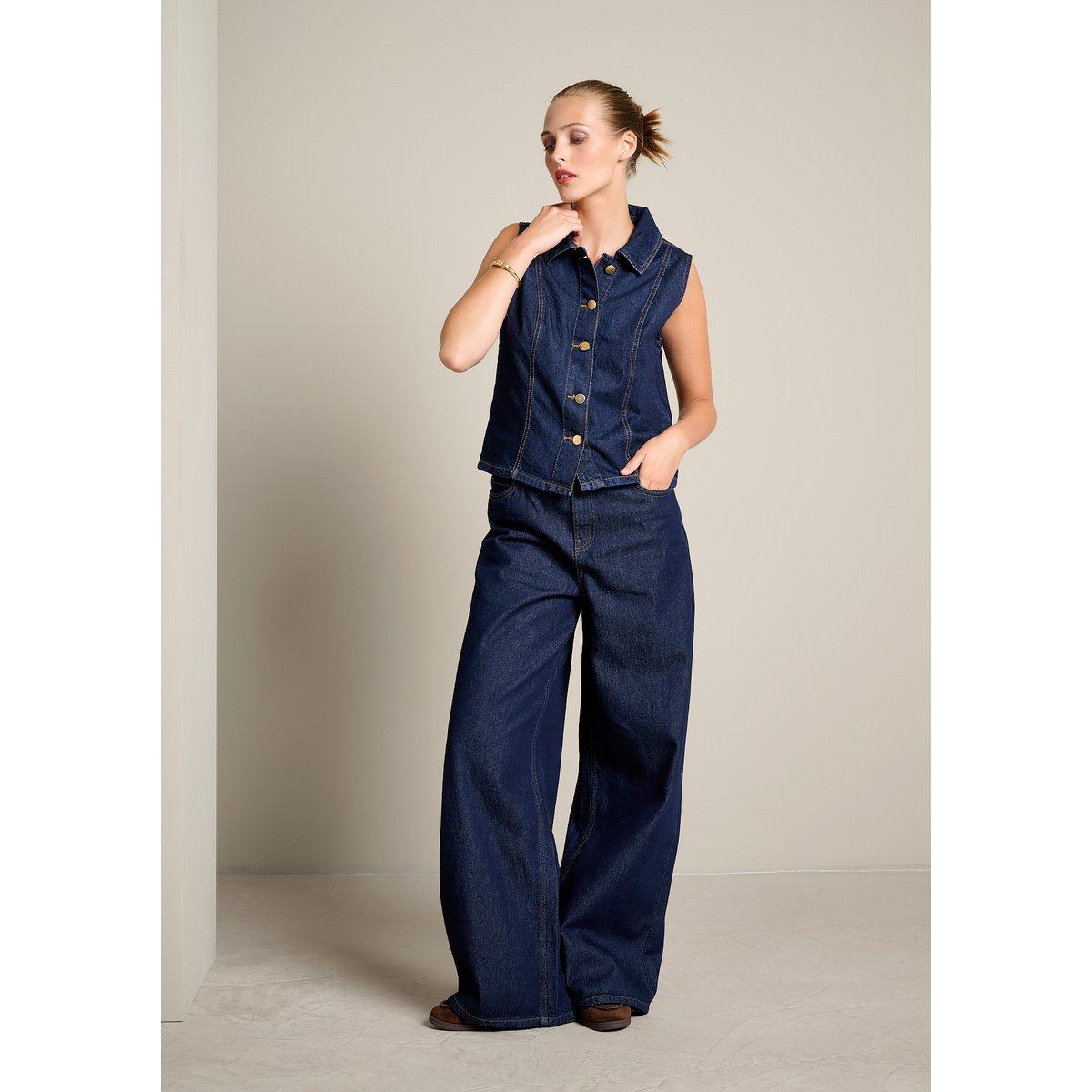Veste sans manches en denim dark blue, LOLALIZA