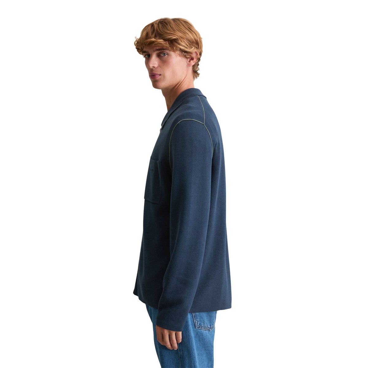 Veste en tricot loose avec fermeture éclair et col polo bleu foncé, MARC O’POLO DENIM